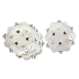 Embroidered Shamrock Doilies Pack of 4 Scallop Edge Leaf Design Traditional Table Linen Doyley (10")