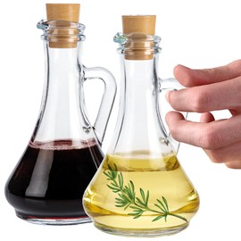 Crystalia Olive Oil and Vinegar Dispenser Set, Handmade Oil and Vinegar Cruet Set of 2 with Cork Stopper, Small Oil Decanter Set, Oil Drizzler Set Spill-Proof 2 Pcs