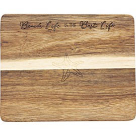 Pavilion Gift Company Beach Best Life Starfish 7 x 9 Inch Cutting Cheese Board, Set Of 4 Forks With Debossed Text, 9", Brown, 88507