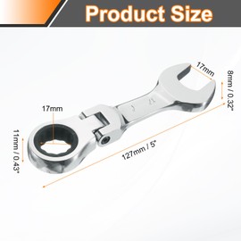 HARFINGTON Flex-Head Ratcheting Combination Wrench 17mm Metric 72-Teeth CR-V Steel Polished Chromium Plating Open End Ratchet Spanner Gear for Fasteners Nut Bolt