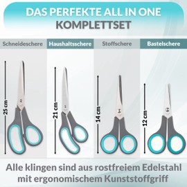 4-Piece Scissors Set [Made of Stainless Steel with Ergonomic, Non-Slip Handles] Scissors Set for Home, Kitchen and Office - Universal Scissors Set with Soft Grip and Sharp Blades