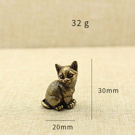 TEAMWILL Brass Cat Figurine Small Cat Statue Animal Figurines Home Desktop Decoration