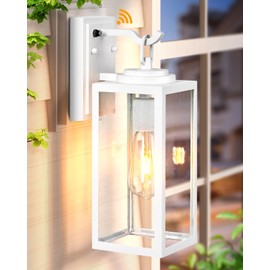 OPAXIS 15" Large White Outdoor Wall Lights, Dusk to Dawn Exterior Lighting Fixtures, Waterproof Aluminum Front Porch Light, Seed Glass Outdoor Wall Sconce for House Garage Garden, E26 Base