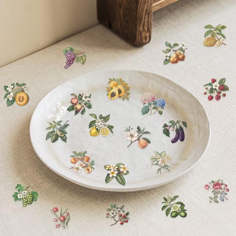 50 Vintage Plant Fruit Stickers Waterproof Transparent Laptop Water Bottle