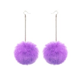 Colorful Pom Pom Earrings, Furry Ball Dangle Earrings for Women Winter Trendy Jewelry-purple