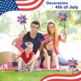 12 Pcs Patriotic Pinwheels, 12 Pcs Small American Flags on Stick 8x12 Inch, Windmill for Yard, Garden, US American Hand Held Stick Flags for 4th of July Decorations, Patriotic Decorations