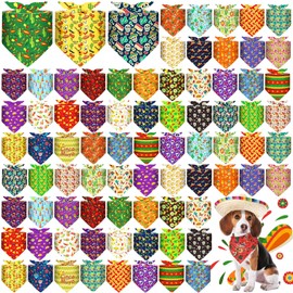 Bulyoou 72 Pcs Mexican Dog Bandanas Bulk Adjustable Washable Pet Triangle Scarf Soft Kerchief Bib for Summer Holiday Pet Costume Accessories(Mexican)