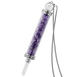 Nupuyai Amethyst Crystal Quartz Point Wand Pendant Necklace for Women Men, Handmade Wishing Bottle Pendant with Chain 50cm