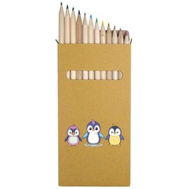 12 x 'Cute Kawaii Penguins' Long 178mm Coloured Pencils/Pencil Set (PE00061505)
