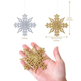 Naler Snowflake Christmas Decoration For Christmas Tree, White Glitter, Pack of 24