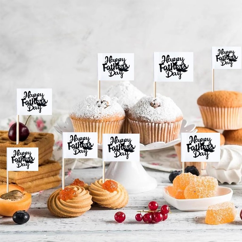 100 Pcs Black Happy Father's Day Cupcake Flags Mini Best