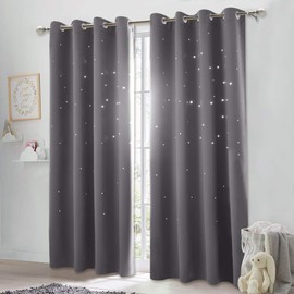 NICETOWN Twinkle Star Curtain for Nursery - Starry Night Sleep-Enhancing Cosmic Themed Curtain Stars, Draft Blocking Blackout Curtain Panel (1 Pack, W52 x L84 inches, Gray)