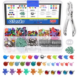 Glarks 491PCS Metal Paper Brads Set, Multi Color and Shape Paper Fasteners with Washers and Hole Punch for Art Crafting and Scrapbooking DIY Projects