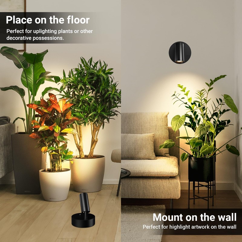 TaoFiaCo Spotlights Indoor, Wireless Uplighting Indoor with Remote Dimmable, Rechargeable