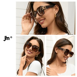 JM 2 Pack Vintage Oversized Square Sunglasses for Women，Retro Luxury Big Large Sun Glasses UV400 (Black&Tortoise)