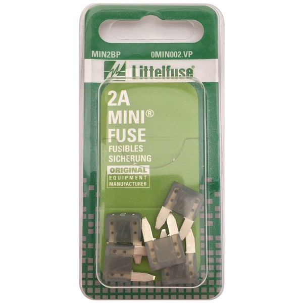 Littelfuse 0MIN002.VP MINI 32 Volt 2 Amp Carded Blade Fuse, (Pack of 5)