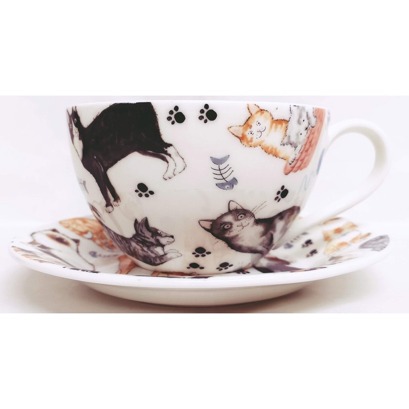 Cats Breakfast Cup & Saucer Set Fine Bone China Cute