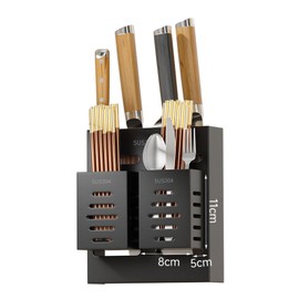 Utensil Holder Stainless Steel Wall Mount Chopstick Draining Storage Shelf for Home Kitchen Black