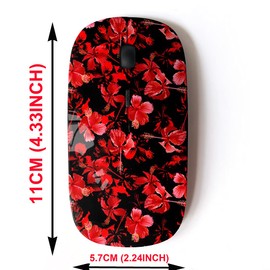 Ratón inalámbrico de 2.4 G con bonito diseño de patrón para todos los portátiles y computadoras de escritorio con nanoreceptor, flores rojas florales
