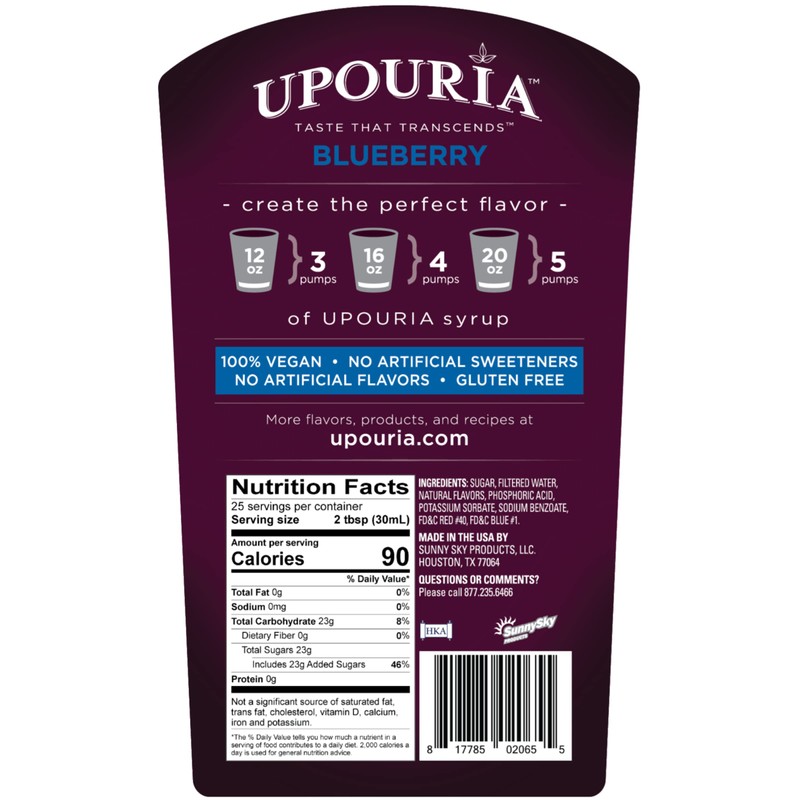 Upouria Blueberry Syrup Flavoring, 100% Vegan, Gluten-Free, Kosher, 750ml bottle