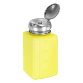 sourcing map Solvent Alcohol Dispenser 200ml(6.7oz) Push Down Liquid Dispenser Pump Bottle with Sealing Stainless Steel Lid for Acetone Solution, Yellow