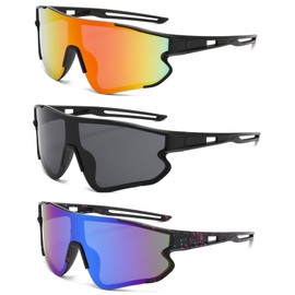 MJEBT Polarized Sports Sunglasses for Men Women, Baseball Cycling Fishing Running Sun Glasses UV400 Protection（Black/Red Mirror+Black/Blue Mirror+Black Red/Blue Mirror）
