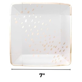 Silver Spoons Abstract Design Square Disposable Paper Plates (18 Pc) Heavy Duty Paper Plates 7 inch, Dessert Plates for Birthday, Gold Dinnerware Set for Baby Showers, Weddings & Events - Ivory
