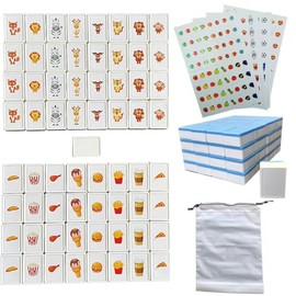 65 Tiles 30mm Seaside Game Blocks, Tiles Escape Game for Kids in ABS Plastic Material Set with 4 DIY Stickers Plastic Mahjong Style, Simple Packaging (Blue)