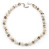 Avalaya White Ceramic Bead, Beige Shell Nugget Necklace In Silver