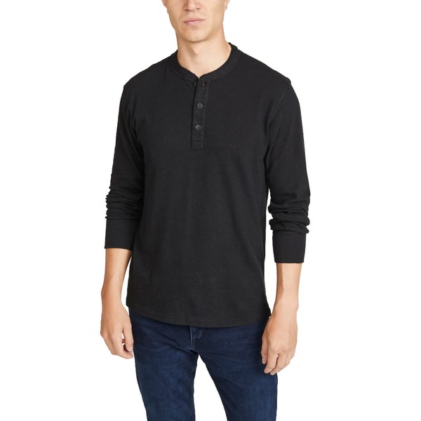 rag & bone Men's Long Sleeve Classic Henley, Jet Black,