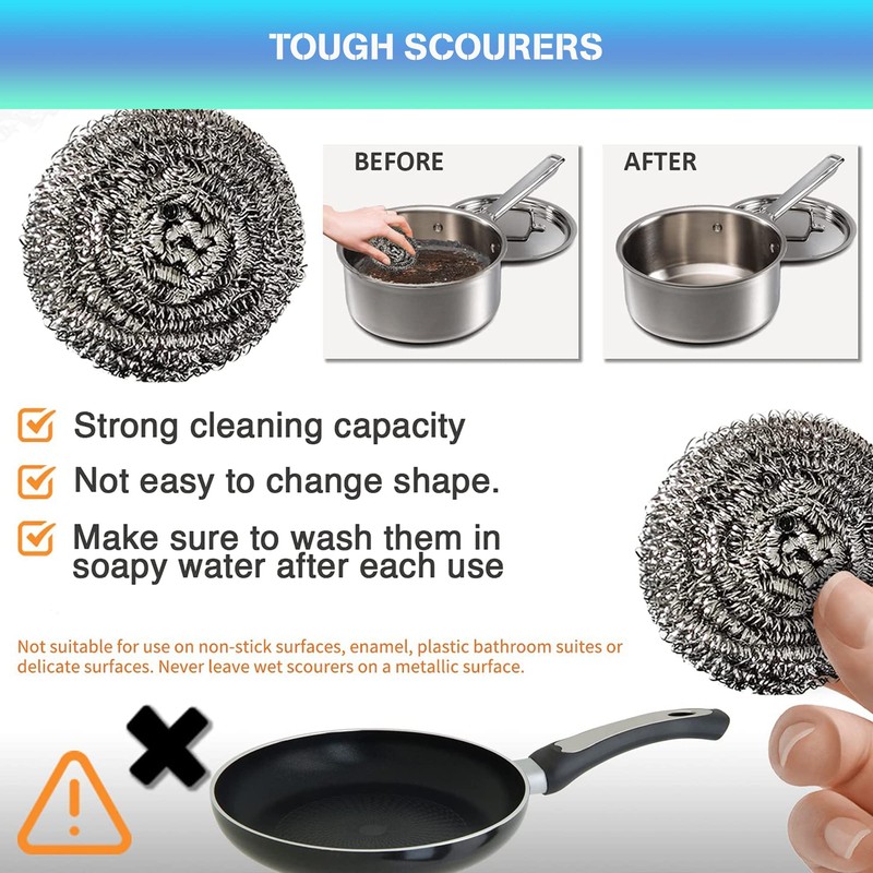 HOMESmith Stainless Steel Scourers – Pack of 6, (HS-130)