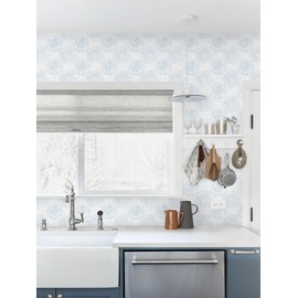 Fiula Boho Wallpaper Blue Wall Paper Peel and Stick Modern Blue and White Geometric Fireworks Contact Paper Renter Friendly Self-Adhesive Removable Bathroom Bedroom Laundry Room 17.3" × 78.7"