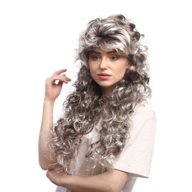 WIG ME UP - DH1562-P4TP613 Men's Women's Carnival Baroque Renaissance Noble Lord Prince King Brown Grey Long Curls 75 cm