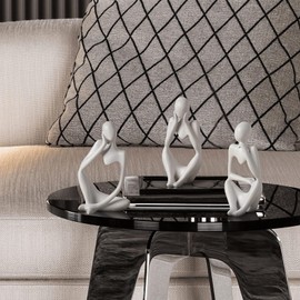 Home Decor Thinker Statue Ornaments Gold Decor Abstract Art Sculpture, Golden Resin Collectible Figurines For Home Living Room Bathroom Decorative Home Accessories (A-White 3 Set)