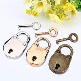 3 Set Mini Padlocks with Keys, Mini Bear Shape Padlock Vintage Antique Style Padlocks with Keys for Handbag Decoration Silver, Gold and Bronze