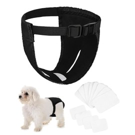 AORHOFJ 1 x Black Dog Nappy, Reusable Heat Pants, Washable Protective Underpants and 13 Hygiene Pads, Adjustable Heat Protection Pants (M)