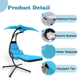 Outdoor Hanging Lounge Chair Replacement Cushion Cover and Umbrella Fabric, Made for Patio Curved Chaise Hammock Floating Swing Chair Pads, Waterproof Soft Fabric (Cushion Excluded), Blue