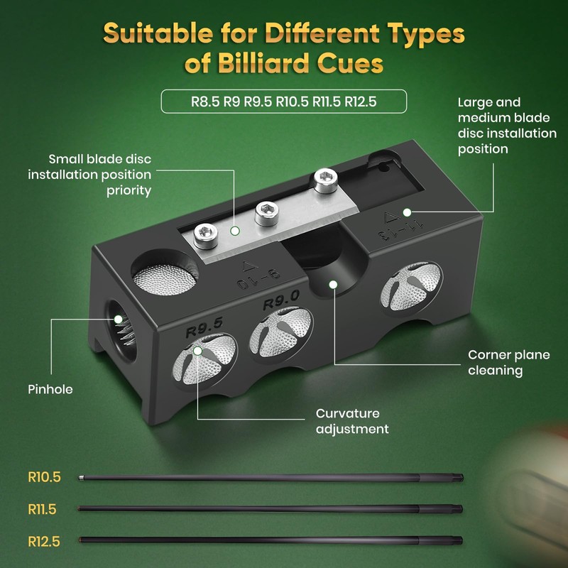 DOYFAY Billiards Pool Cue Tip Shaper 10-in-1 Pool Cue Tips