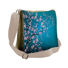 Ambesonne Japanese Messenger Bag, Sakura Bloom Pattern, Unisex Cross-body