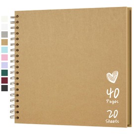Hiwhy Scrapbook 10x10 Inch DIY Scrapbook Album Hardcover Kraft Paper Scrap Book Photo Albums 20 Sheets Memory Book for Family Wedding, Brown