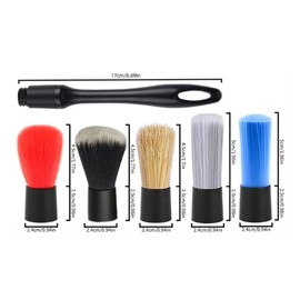 Riloer Car Detail Brushes Set, Car Detail Brushes Set with 5 Interchangeable Brush Heads and 2 Plastic Handles, Detailing Brush Set with Natural Boar Hair, Microfibre, Synthetic Fibre
