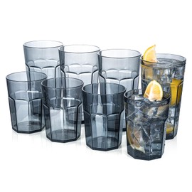 ZAINCA Classic 15-Ounce and 22-Ounce Plastic Tumblers, Acrylic Drinking Glasses, Reusable Plastic Cups, set of 8 Gray, Stackable, BPA-Free, Shatter-Proof, Dishwasher-Safe…