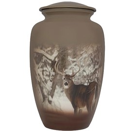 Deer Funeral Cremation Urn - Cremation Urn for Human Ashes - Hand Made in Aluminum - Suitable for Cemetery Burial or Niche - Large Size fits Remains of Adults up to 200 lbs