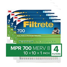 Filtrete 10x10x1 Furnace Air Filter MERV 8 MPR 700, Dust, Pollen, & Pet Dander, 4-Pack (exact dimensions 9.81x9.81x0.81)
