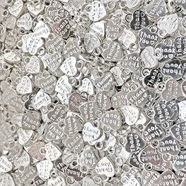 Thank You Silver Love Hearts Shabby Chic Vintage Confetti Heart Pendants Wedding Favour Decoration 10mm (25)