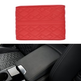A ABSOPRO Universal Center Console Cover Car Armrest Cover Middle Console Cover Lid for Most Vehicle SUV Car Sedan 12.2"x7.87"x1.97" Red Nappa Leather, Memory Foam Diamond Pattern