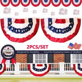 2× USA Pleated Fan Flag American USA Bunting Flags Patriotic Stars Stripes Decor