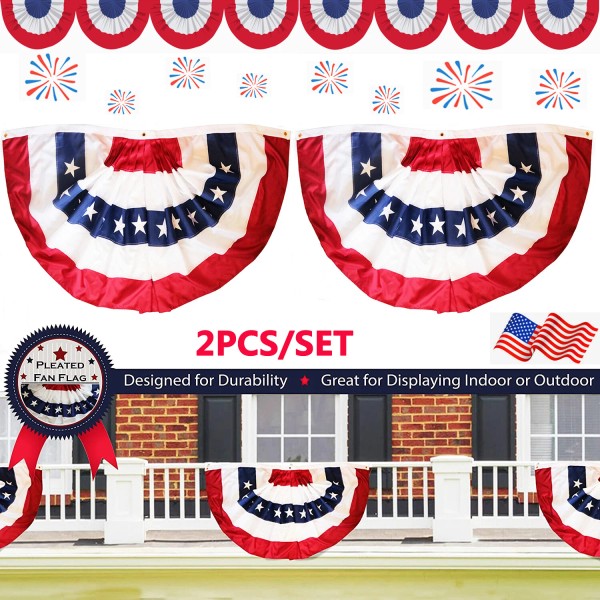 2× USA Pleated Fan Flag American USA Bunting Flags Patriotic