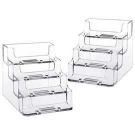 Coztie Business Card Holder, 2 Pieces Acrylic Business Card Holder with 4 Compartments Business Card Stand Transparent Card Holder Business Card Holder for Desk 10 x 9 x 9.5 cm