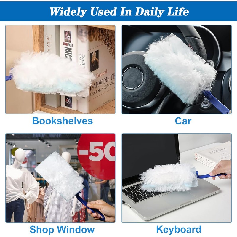 Pack of 30 Dusting Cloth Refills with 3 Handles, Disposable